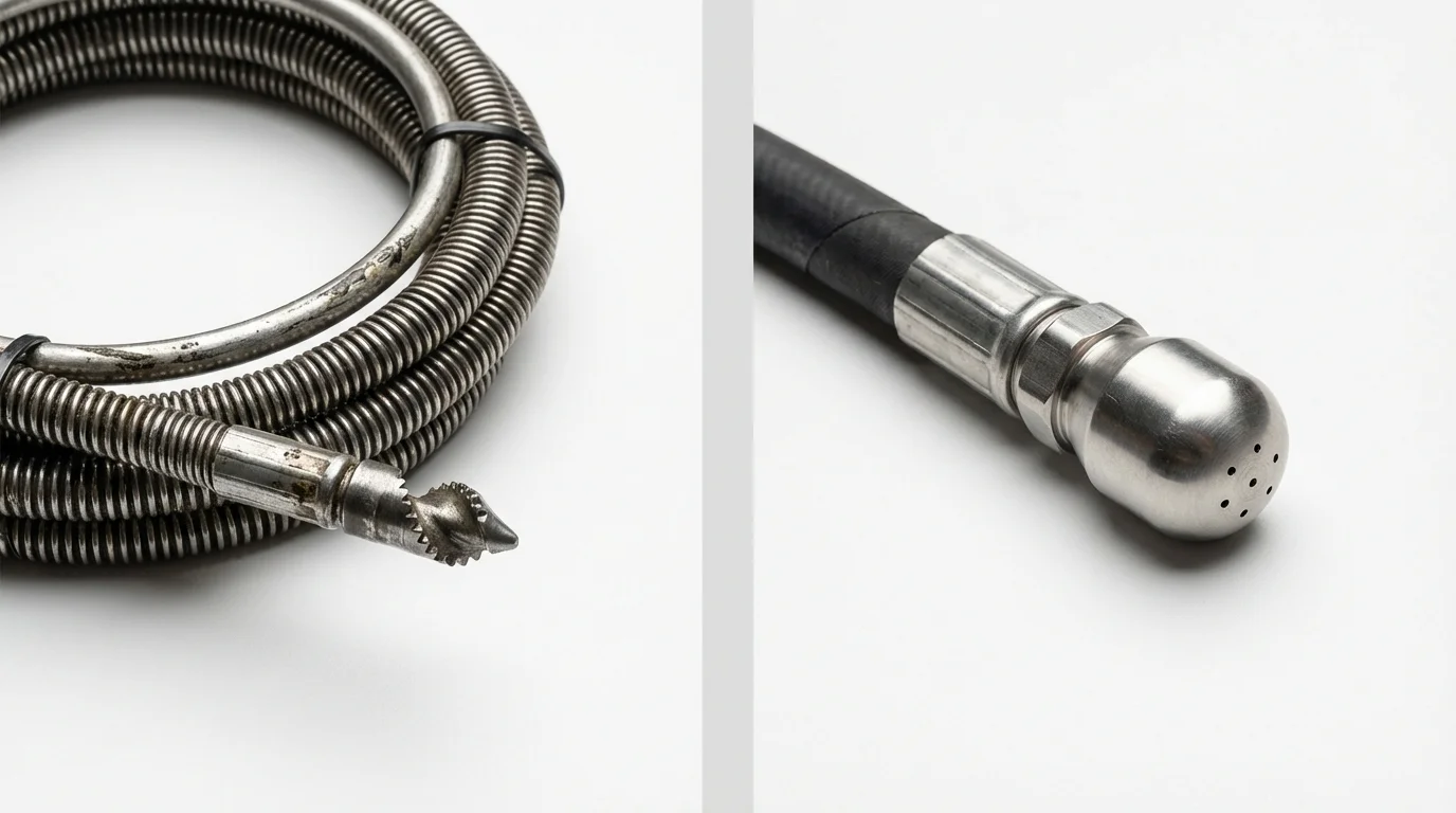 Drain snake cable and hydro jetting nozzle used for drain cleaning in Lasara, TX