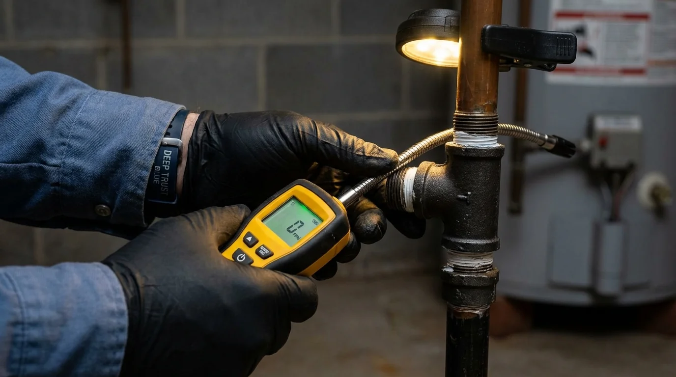 Gas leak detection with electronic sniffer by Johns Plumbing LLC in Lasara