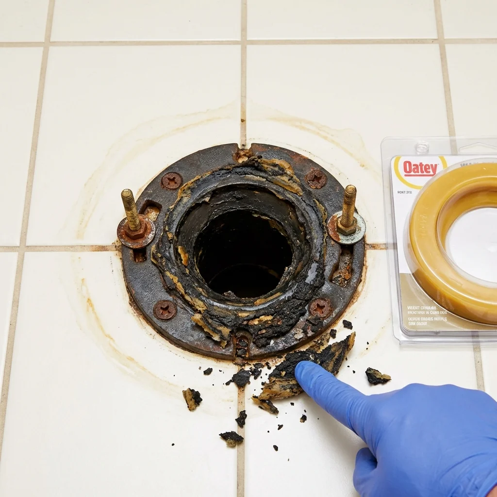 Failed wax ring showing water seepage at the base of a toilet in a Lasara, TX home